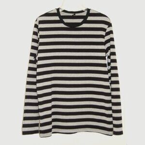 SHEIN Long Sleeve Cotton Tee, Unisex Size S (40” Bust), Black & Gray Striped